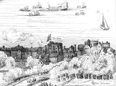 The Swan Theatre on the Bankside as it Appeared in 1614 by English School